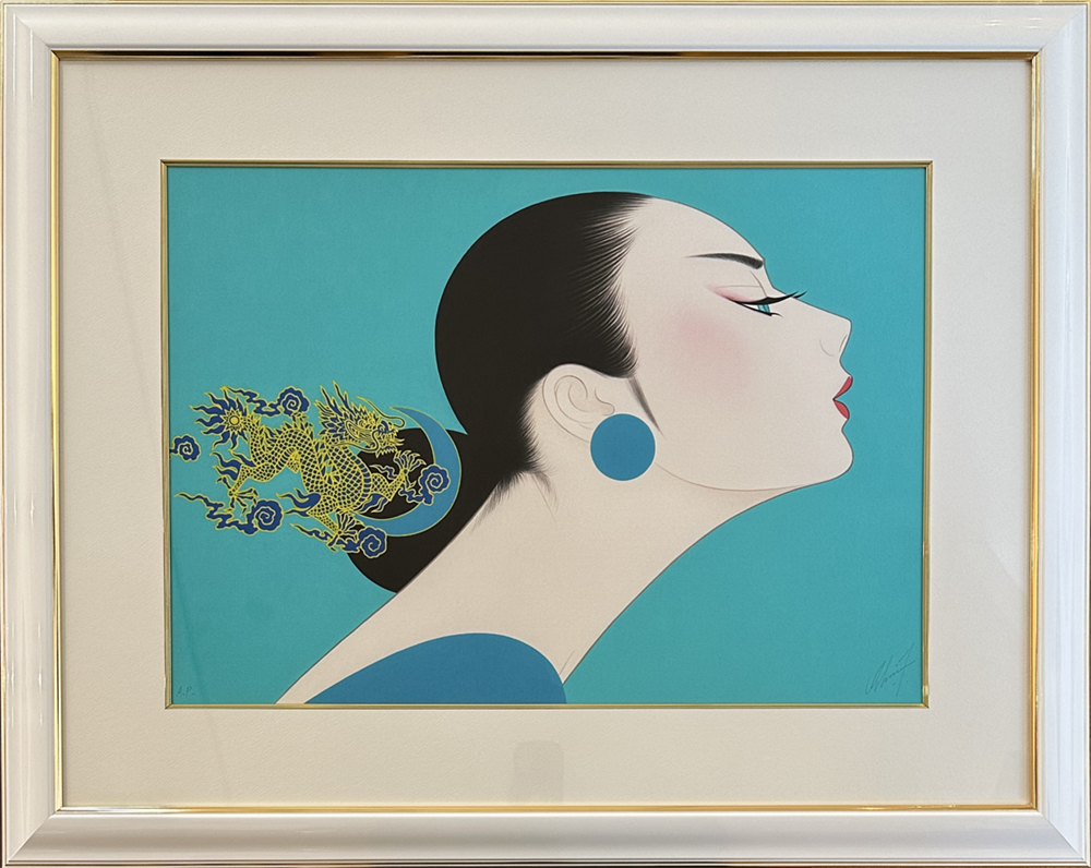 激レア作品 シャイニンググリーン 鶴田一郎 木製額装 アートマット